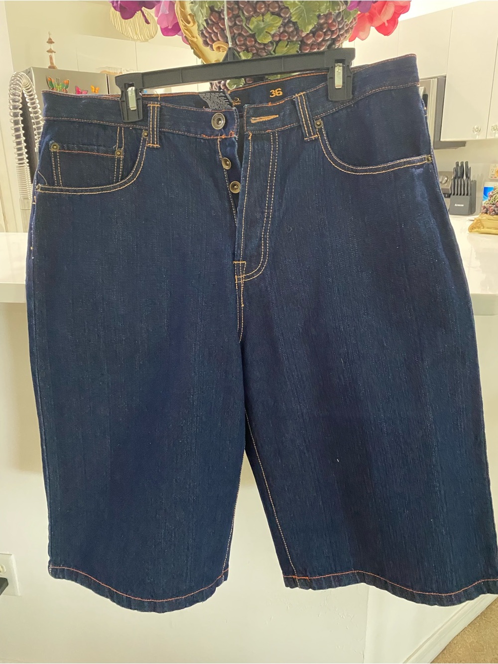 Ed Hardy Dark Blue Denim Jean Shorts with Contrast Stitching